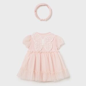 Mayoral Baby Girls Pink Butterfly Tulle Dress with Headband